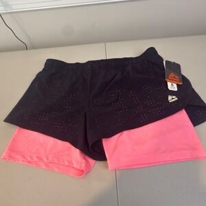 RBX Live Life Active Womens 2-in-1 Running Shorts Black Pink Perforated Medium